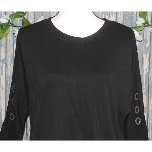 The Sweatshirt Project Ladies Black Blouse S Half Sleeve Button Accents Stretch - Picture 2 of 6